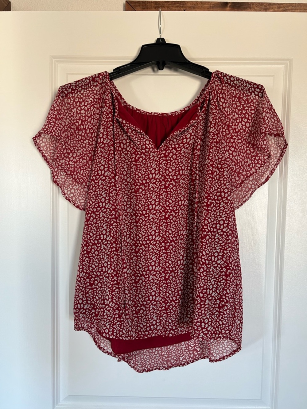 Women's Red Printed Flutter Sleeve Blouse